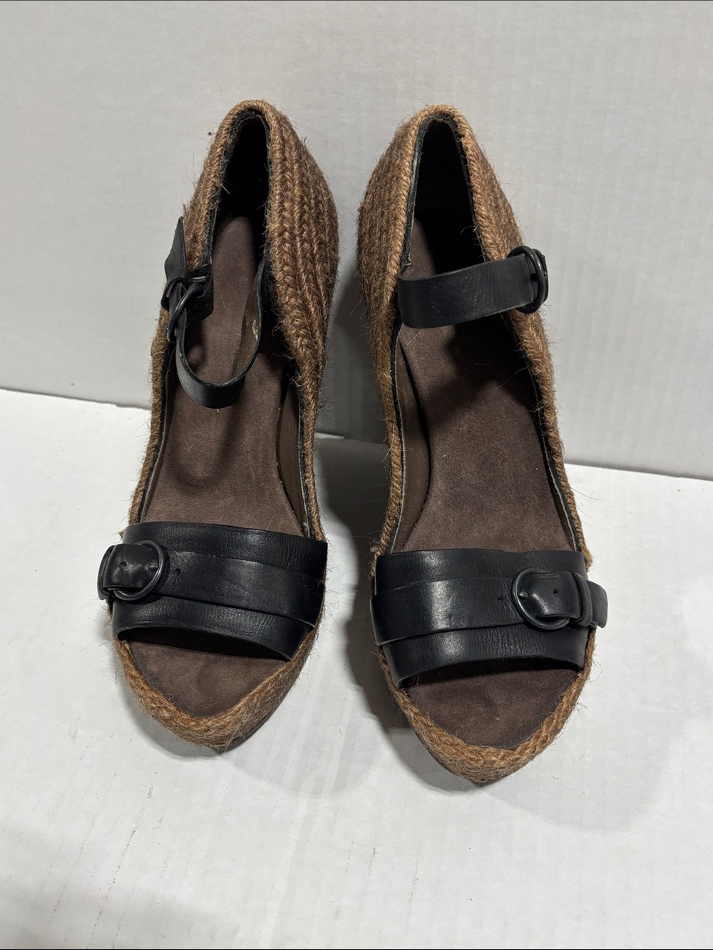 AllSaints black leather espadrille wedge sandals size  39 EU